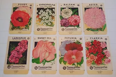 8 Vintage FLOWER SEED PACKETS (S34)-Schmidt Litho-Lagomarsino-3 1/4  X 5 -Poppy • $14