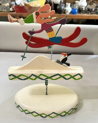 Vintage Handcrafted Table Top Whimsical Skiing Themed Whirligig • $124.99