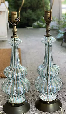 Mid Century Venetian Glass Table Lamps Hand Made In Italy • $699