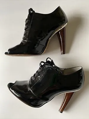 DOLCE & GABBANA D&G Ladies Black Patent Leather Peep Toe Shoe Boots 36.5 UK 3.5 • £28