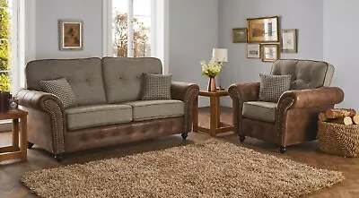 Beige Brown Fabric Material 3 Seater 2 Seater Armchair Sofa Suite BARCELONA 321 • £399