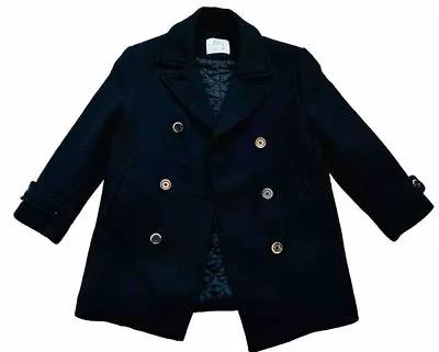 Zara Girl Kids Sz 10 Black Button Down Wool Blend Winter Pea Coat Jacket • $20