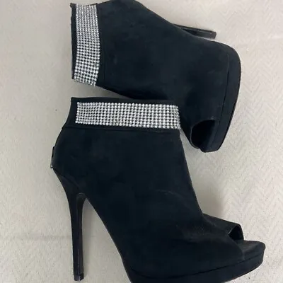 Touch Of Nina Womens Ankle Boots Booties Black Leather Rhinestone Stiletto 9 M • $12.60