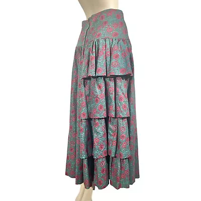 1980s LAURA ASHLEY Cotton Midi Skirt With Bustle Frill Detail Size 8 Vintage 80s • £45