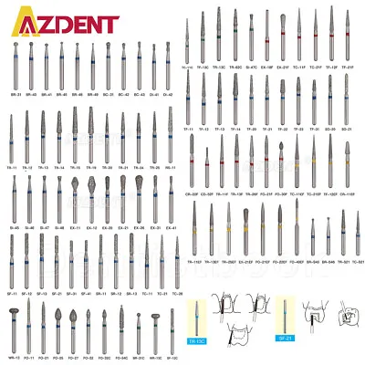 100/200pc AZDENT Dental Diamond Burs High Speed Handpiece Friction Grip 1.6mm • $33.11