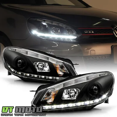 Black 2010-2014 VW Golf GTi DRL LED Strip Projector Headlights 10-14 Left+Right • $248.94