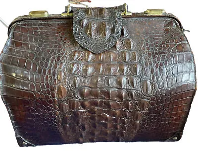 Crocodile Leather Brown Business Doctor Bag Travel Bag Luggage Antique Vintage • $1100