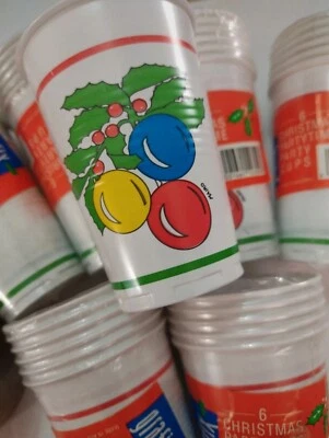 New 90s Vintage Christmas Cups Childrens Plastic Cups Kitsch - 24 Cups  • £10