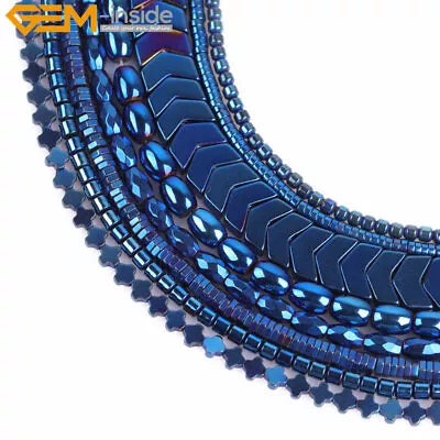 Coated Blue Metallic Hematite Spacer Beads Stone Jewelry Making Non-magnetic • £3.29