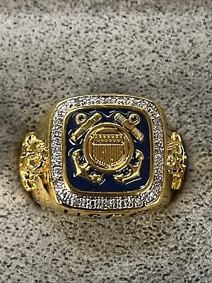 Danbury Mint Size US Coast Guard Military Ring Gold Plated 12 Real Diamonds • $44.99