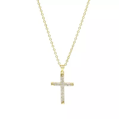 18k Layered Gold Filled Iced Cut Cross Charm Pendant With Chain Necklace 24  • $15