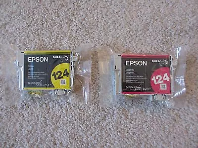 🔥 2-PACK GENUINE EPSON DURA Brite ULTRA 124 Magenta Yellow Ink Tank T1243 T1244 • $14.49