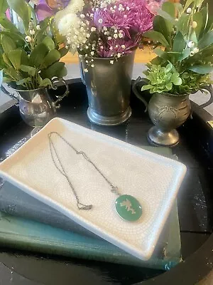 Vintage/Antique Green Enamel And Silver Compact/Locket Pendant Necklace • $45
