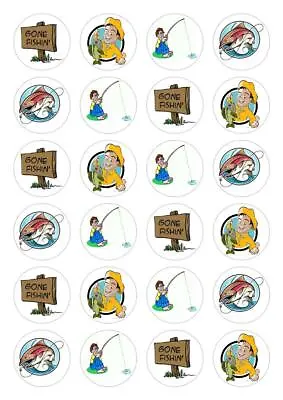 24 Fishing Sea Edible Cupcake Fairy Cake Toppers Rice Wafer Paper Decorations • £2.95