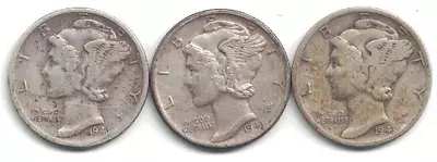 1943-S 1943-D And 1943 Circulated Silver Mercury Dimes At Near Melt Value • $6.49