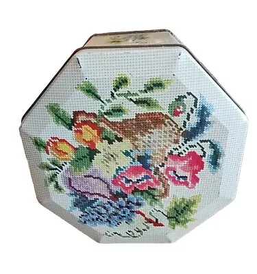 Vintage Octagon Shaped Carr  Biscuit Cookie Tin Needlepoint Carlisle England • $11