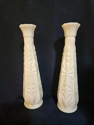 2 Hoosier Glass Starburst Pattern White Milk Glass Bud Vase 9” Tall Vintage  • $22.95