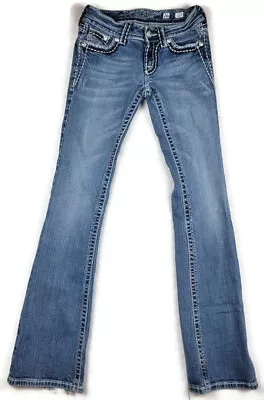 Miss Me Jeans Jewel Studded Flap Pockets Trim Women's Size 26 Boot Blue JP5014L • $28.95