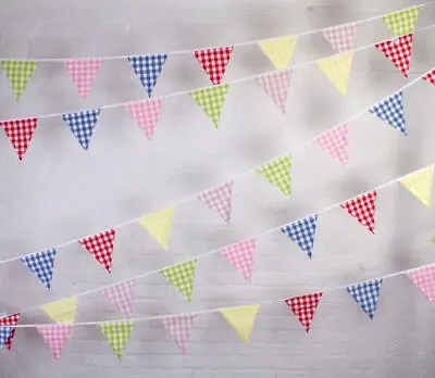 100% Cotton Bunting - Farmhouse Multi-Coloured Gingham-10m/33 Double Sided Flags • £28