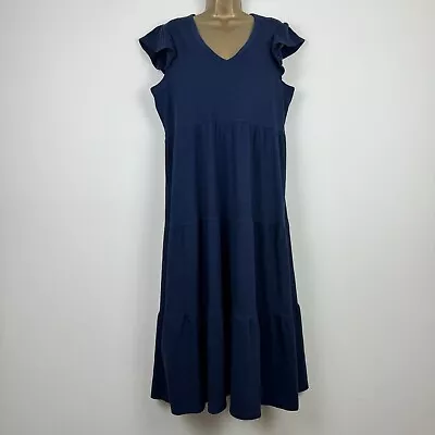 Marks & Spencer Midi Dress Navy Cotton Jersey Tiered Holiday M&S 14 - 20 Reg • £14.95