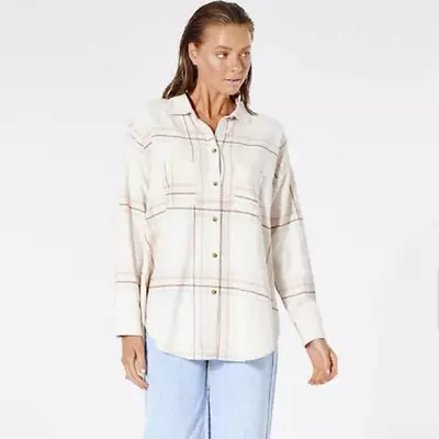 Rip Curl Women's Sayulita Flannel Long Sleeve Shirt Bone Plaid Medium NWT • $85.17