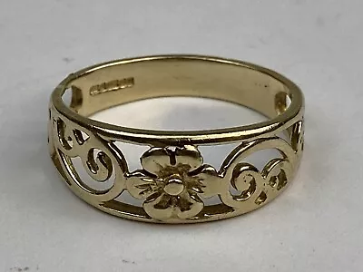 £87.45 • Buy 9ct Yellow Gold Open Framework Flower & Scrolls Ring Size UK  P” Ship Worldwide
