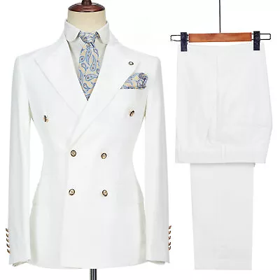 Men Suits Business Groom Tuxedo Terno Slim Fit Prom Double Breasted Blazer Coats • $104.49