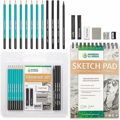 Drawing Set - Sketching And Charcoal Pencils - 100 Page Drawing Pad Kneaded... • £13.69