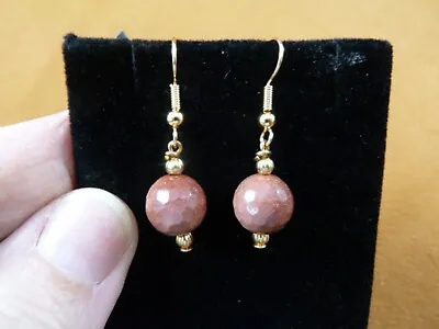 EE-387-13) 10mm Rust Tan Mookaite Jasper Gemstone Dangle Silver Tone Earrings • $20.99