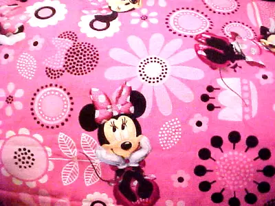 Minnie Mouse Amid Flowers Pink Cotton Fabric 32 X 35  Remnant • $4.95