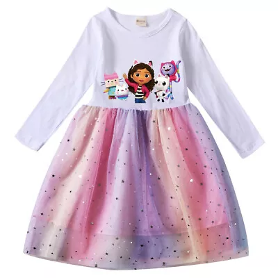 Kids Girls Gabbys Costume Tutu Skirts Rainbow Sequins Birthday Party Fancy Dress • £8.54