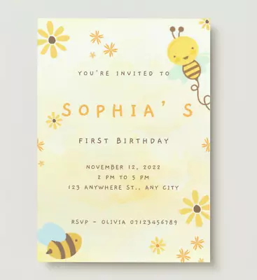 Bee Amazing Birthday Invite - Girls Invites / Party Invites / Bee / Floral • £3