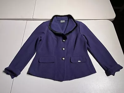 $28 • Buy Geiger Women's Jacket Wool Purple Faux Fur Trim Button Front Pockets Austria 40