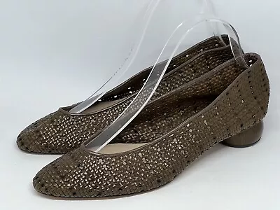 Massimo Dutti Designer Leather Brown Woven Wood Circle Heels Eu 39 Au 8 Vintage • $59