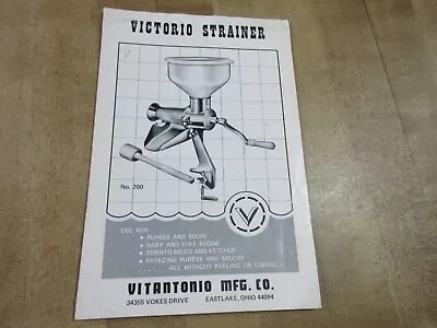 Vitantonio Victorio Strainer 200 Parts List. (t) (b) • $3.25