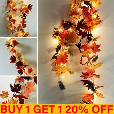 £6.79 • Buy Artificial Autumn Fall Maple Leaves LED Light Garland Hanging Plant Party Decor
