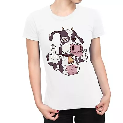 1Tee Womens Cow Giving Middle Finger  T-Shirt • £7.99