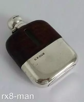 Superb 1915 Antique Solid Sterling Silver & Glass Gents Hip Flask By James Dixon • £51