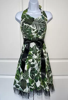 ZAFUL Women's Palm Leaf Black Lace Neck Strap With Black Sash Dress Small NWT • $18.04