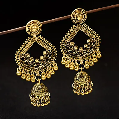 Fashion Vintage Women Gold Bell Gypsy Tassel Jhumka Indian Charm Tassel Earrings • $2.46