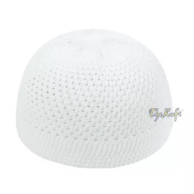 White Kufi Cap Open-weave Nylon Knit Stretch Muslim Beanie Skull Prayer Hat • $9.42