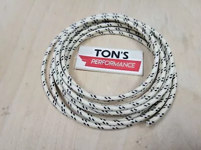 10 Feet Vintage Braided Cloth Covered Primary Wire  14 Ga Gauge White  W/ Black • $7.95