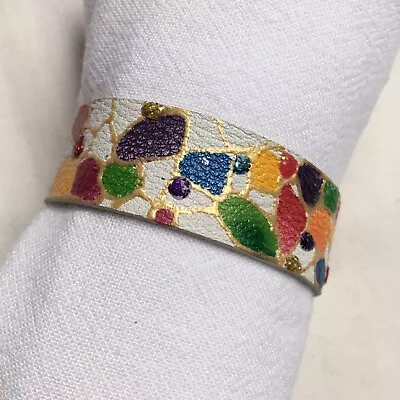 Barcelona Trencadis Mosaic Gaudi Guell Rainbow Colorful Leather Bracelet • $25