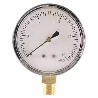 Zoro Select 18C783 Pressure Gauge 0 To 15 In Wc 1/4 In Mnpt Steel Black • $21.35