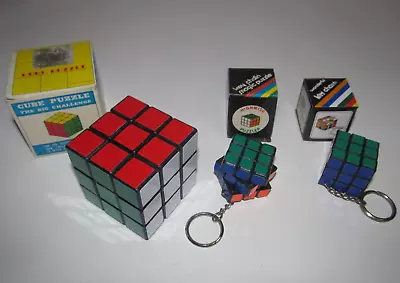 Vintage Cube Puzzle: In Box: + 2 Keychain Key Chain Puzzle Rubix Cubes (NOS) • $19.95