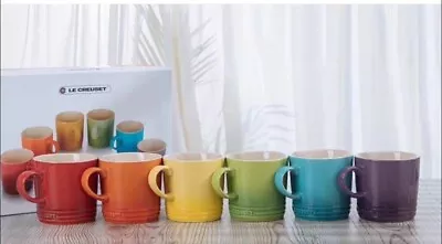 Set Of 6 Le Creuset Stoneware 350ml LARGE CAPPUCINO Mugs Rainbow Coloured Limit • £27