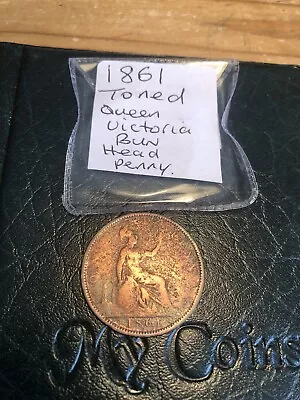 1861 Queen Victoria Bun Head One Penny Toned • £15