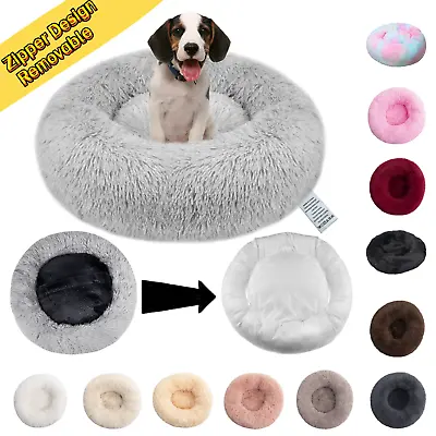 £19.70 • Buy Pet Dog Cat Calming Bed With Removable Cover & Zipper Washable Fluffy Donut Beds
