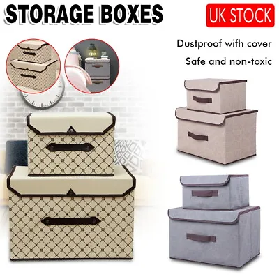 £6.09 • Buy 2 PCS/Set Foldable Canvas Storage Folding Fabric Clothes Basket With Lid Box 
