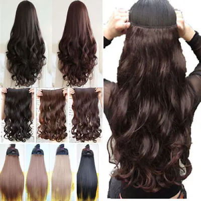$11.39 • Buy US One Piece(5 Clips)Clip-on Long Wavy Real As Human Hair Extension 3/4Full Head